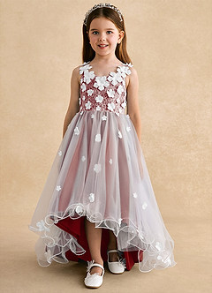 Azazie Celia Flower Girl Dresses Terracotta A-Line Lace Tulle Dress image7