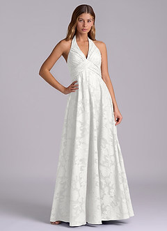 Azazie Tessie Vestidos de damas de honor Vestido de Blanco de Devorado Floral de Línea A con Plisado image1