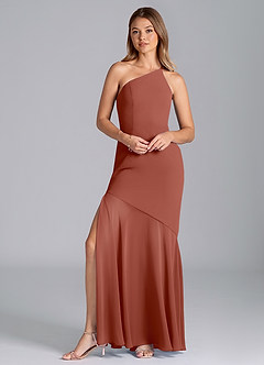 Azazie Tilla Bridesmaid Dresses Auburn Mermaid One Shoulder Chiffon Dress image1