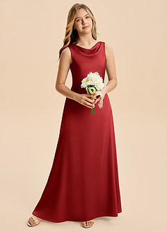 Azazie Kiki Junior Pomegranate A-Line Bow Stretch Satin Dress image1