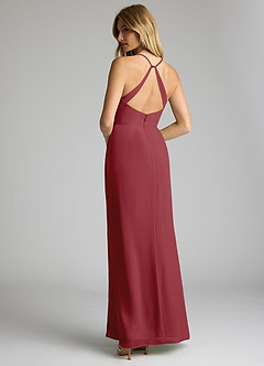 Azazie Becca Bridesmaid Dresses Pomegranate Sheath V-Neck Chiffon Dress image6