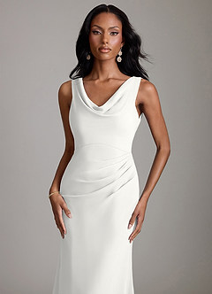 Azazie Linelle Brudtärnklänningar Klä av Sjöjungfru i Chiffong Plisserad Vit image3