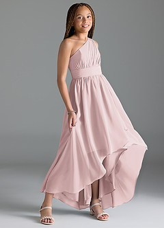 Azazie Mathilda Junior Blushing Pink A-Line Pleated Chiffon Dress image3