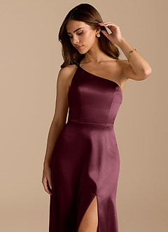 Azazie Trina Jurken voor bruidsmeisjes Jurk van Metaalachtig Satijn met A-Lijn One-Shoulder Cabernet image7