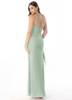Azazie Maive Brautjungfernkleider Etui Gefaltet Rüsche Chiffon Kleid Agave image3