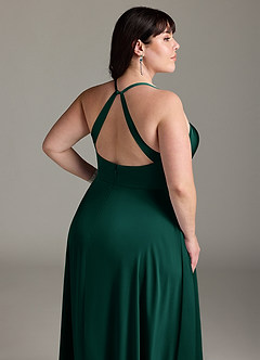 Azazie Davis Bridesmaid Dresses Emerald A-Line Pleated Stretch Satin Dress image12