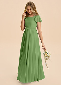 Azazie Cady Junior Basil A-Line Pleated Chiffon Dress image5