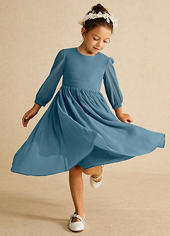 Azazie Lolo Abiti da Ragazza di Fiori Abito A-Line in Chiffon Con Maniche Bermuda image1