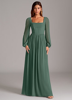 Azazie Maree Bridesmaid Dresses Sea Moss A-Line Corset Chiffon Dress image5
