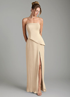 Azazie Tierney Bridesmaid Dresses Champagne A-Line Strapless Chiffon Convertible Dress image4