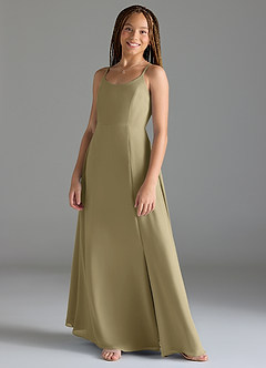 Azazie Moira Junior Moss Green A-Line with Pockets Chiffon Dress image3