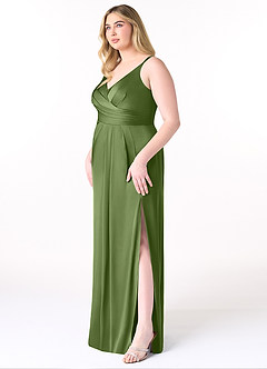 Azazie Aqua Bridesmaid Dresses Juniper A-Line V-Neck Pleated Stretch Satin Dress image10