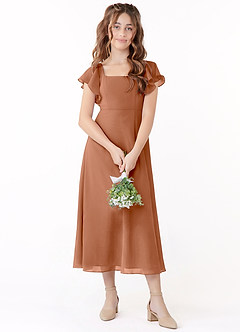 Azazie Bondi Junior Klä av A-Line i Chiffong Rynkad image1