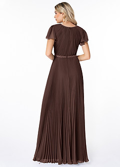 Azazie Kara Bescheidene Brautjungfernkleider A-Linie Plissee Chiffon Bodenlänge Kleid image2