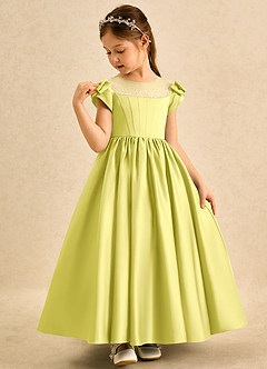 Azazie Toffee Abiti da Ragazza di Fiori Abito Stile Principessa in Raso Opaco Fiocco Canarino image4