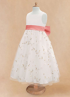 Azazie Pollie Flower Girl Dresses Ivory Coral A-Line Bow Tulle Dress image13