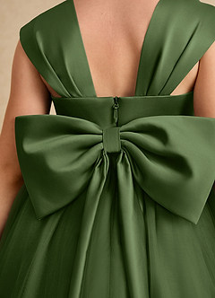 Azazie Chickadee Flower Girl Dresses Olive Ball-Gown Sweetheart Neckline Matte Satin Dress image6