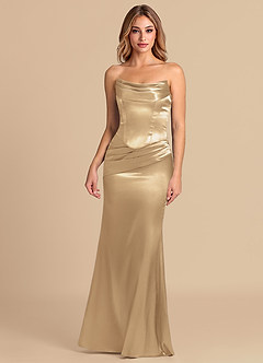 Azazie Sorrel Bridesmaid Dresses Champagne Mermaid Corset Metallic Satin Convertible Dress image2