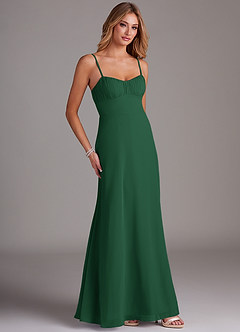 Azazie Breonna Robes de demoiselle d'honneur Robe Trapèze en Mousseline de soie Encolure en Forme de Cœur Vert Foncé image4