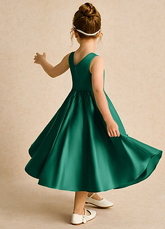 Azazie Hermia Flower Girl Dresses Emerald A-Line Sleeveless Matte Satin Dress image5