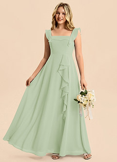 Azazie Nori Junior Dusty Sage A-Line Ruched Chiffon Dress image6