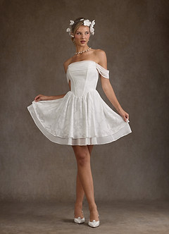 Azazie Rosemary Vestidos de novia Vestido Diamante Blanco de Devoré floral de Línea A con Hombros descubiertos image5