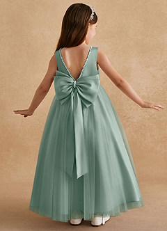 Azazie Cookie Flower Girl Dresses Silver Sage A-Line Bow Tulle Dress image1