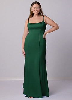Barbie ♥ Azazie Bridesmaid Dresses Dark Green Mermaid Bow Stretch Satin Dress image9