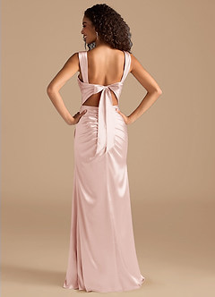 Azazie Jesaphine Bridesmaid Dresses Blushing Pink Sheath Bow Metallic Satin Dress image4