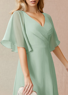 Azazie Cierra Final Sale Agave A-Line V-Neck Chiffon Dress image7