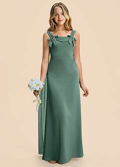 Azazie Chelsea Junior Eucalyptus Sheath Pleated Stretch Satin Dress image4