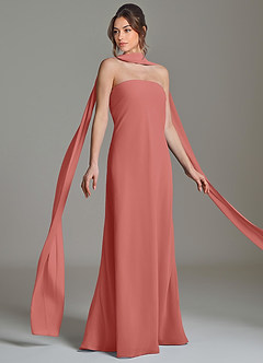 Azazie Ilana Vestidos de damas de honor Vestido de Rosa Antigua de Gasa de Corte en A con Sin tirantes image5