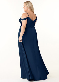 Azazie Ocean Bridesmaid Dresses Dark Navy A-Line V-Neck Pleated Stretch Satin Dress image9