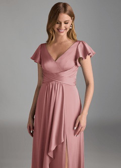Azazie Omari Bridesmaid Dresses Dusty Rose A-Line Stretch Satin Dress image4