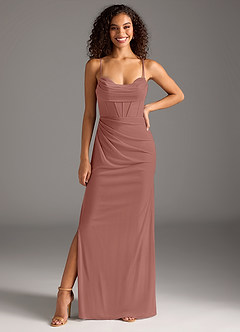 Azazie Mai Robes de demoiselle d'honneur Robe Fourreau en Maille Plissée Rose De Cèdre image3