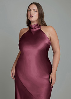 Azazie Velli Abiti da Damigella Abito Tubino in Raso Metallizzato Collo alto Cabernet image3