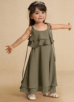 Azazie Temi vestidos de niña de las flores Vestido de Verde Sauce de Gasa de Corte En A con Tirante Espagueti image8