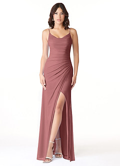 Azazie Deandra Bridesmaid Dresses Desert Rose Mermaid Pleated Mesh Dress image1