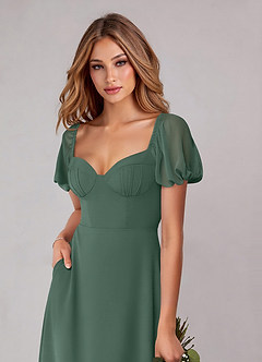 Azazie Fatima Bridesmaid Dresses Sea Moss A-Line with Pockets Chiffon Dress image6