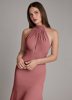 Azazie Magda Jurken voor bruidsmeisjes Jurk van Chiffon met Zeemeermin Hoge Kraag Amethist image6