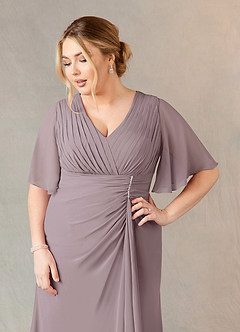 Azazie Carson Mother of the Bride Dresses Dusk A-Line V-Neck Lace Chiffon Dress image10