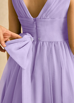 Azazie Macaron Jurken voor bloemenmeisjes A-Lijn Jurk van Tule Geplooid Lila image6