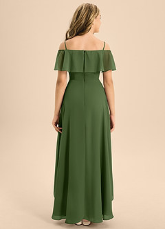Azazie Maggie Junior A-Linie Schulterfrei Chiffon Kleid Olivgrün image2