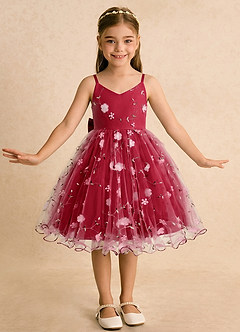 Azazie Junebug Blumenmädchenkleider Ballkleid Spaghetti Riemen Tüll Kleid Scharlachrot image3