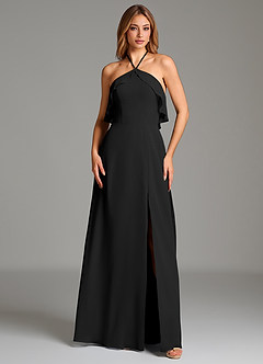 Azazie Cara Jurken voor thuis passen Jurk van Chiffon met A-Lijn Ruches Zwart image5