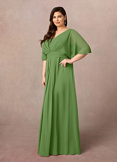 Azazie Oksana vestidos de madre de la novia Vestido de Albahaca de Gasa de Corte en A con Cuello en V Plisado image8