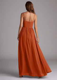 Azazie Calianna Vestidos de damas de honor Vestido de Naranja Quemada de Gasa de Corte en A Convertible con Vestidos sin tirantes image5