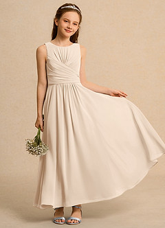 Azazie Ducky Girls Formal 플라워 걸 드레스 A라인 플리츠 쉬폰 발목 길이 드레스 image1