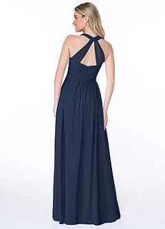 Azazie Jaclyn Bridesmaid Dresses Dark Navy A-Line Pleated Chiffon Dress image2