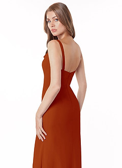 Azazie Salma Bridesmaid Dresses Paprika Sheath Side Slit Chiffon Dress image4
